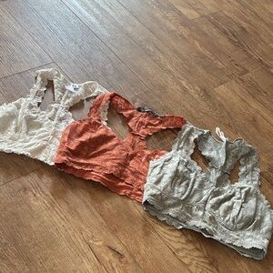 Lace Bralette Racerback Top - Cream, Rust, Gray